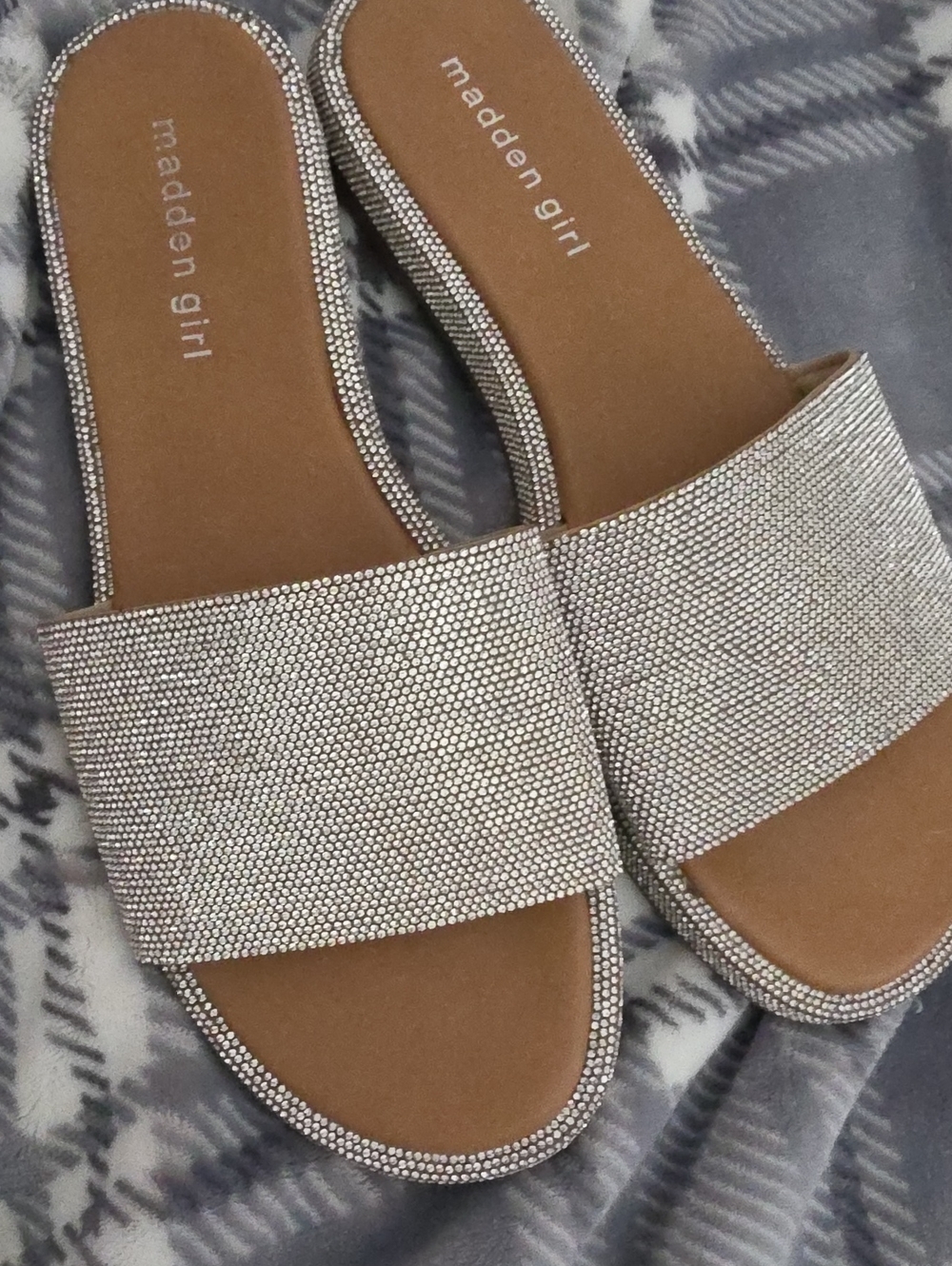 Steve Madden Silver Crystal-Embellished Slide Sandals
